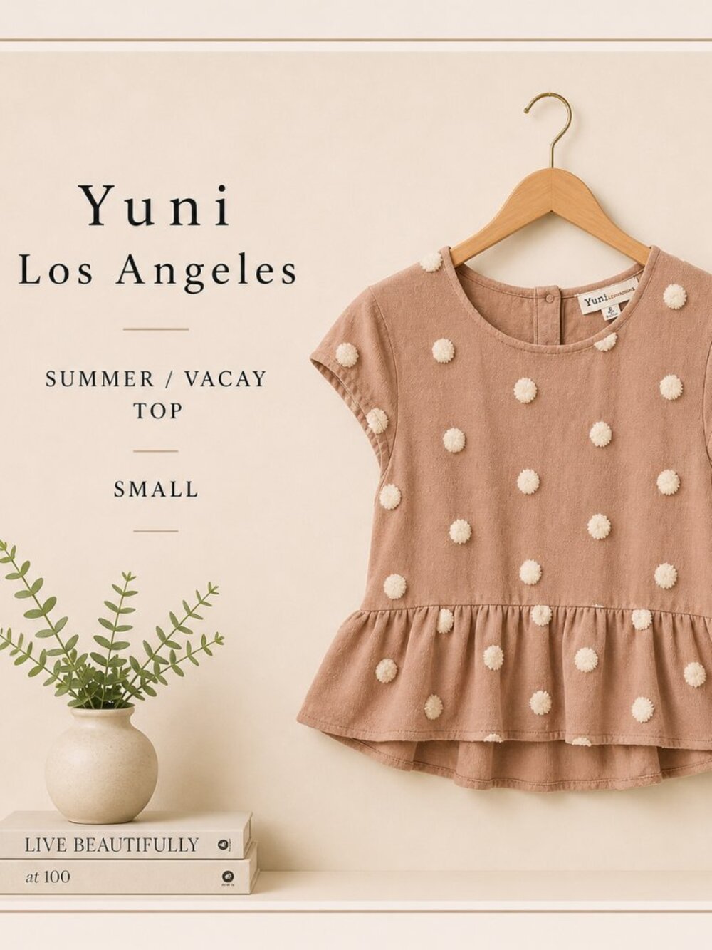 Preppy Pom Pom Peplum Top Blush Pink Summer Blouse Size S Yuni Los Angeles